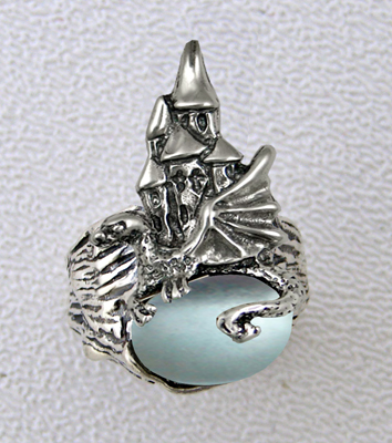 Sterling Silver Dragon And Her Castle Ring With Blue Topaz Size 7